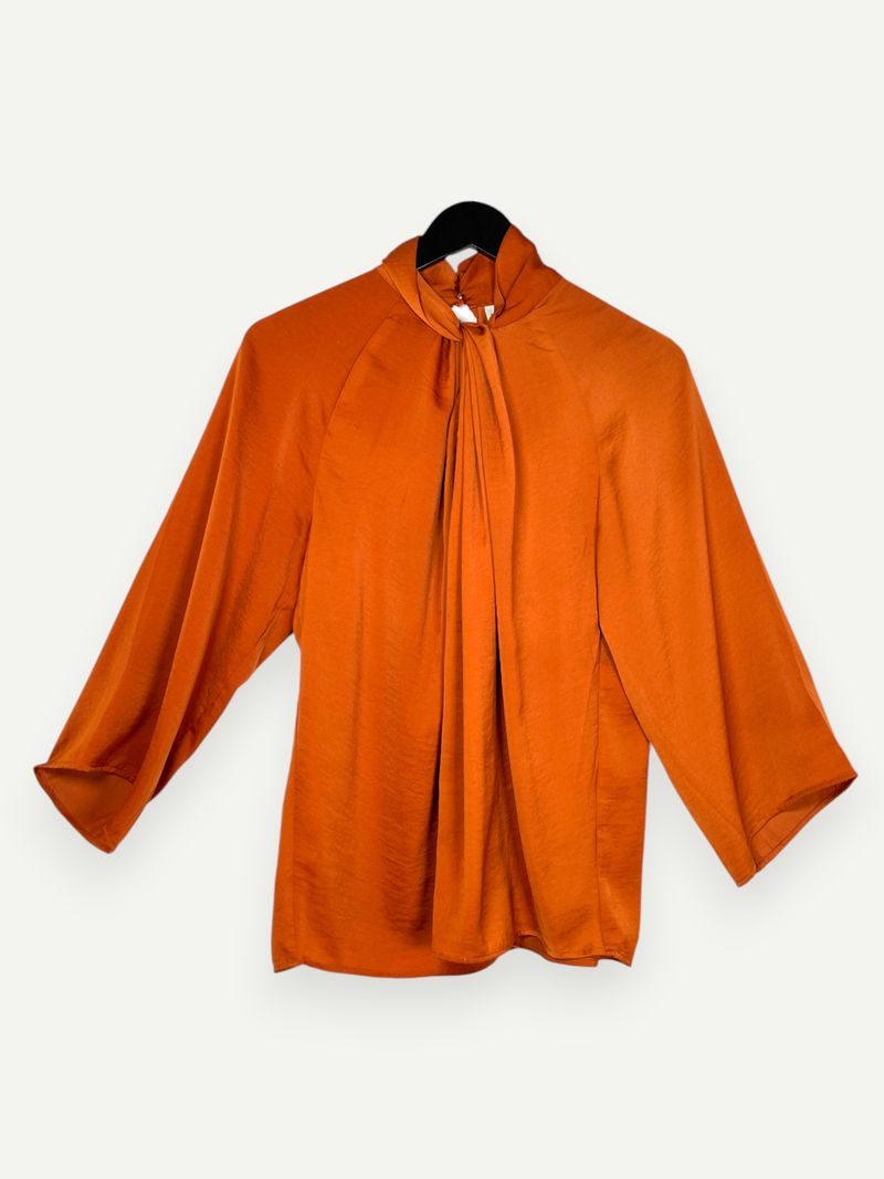 Orange Long Sleeve Bow Blouse