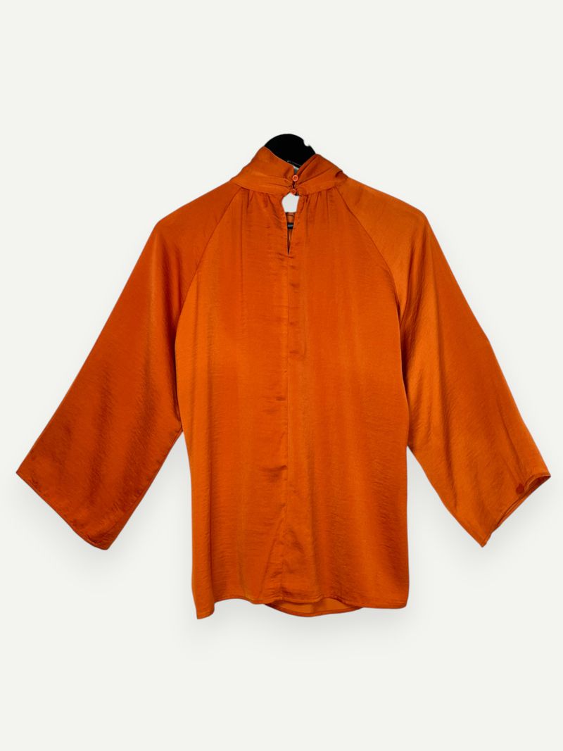 Orange Long Sleeve Bow Blouse