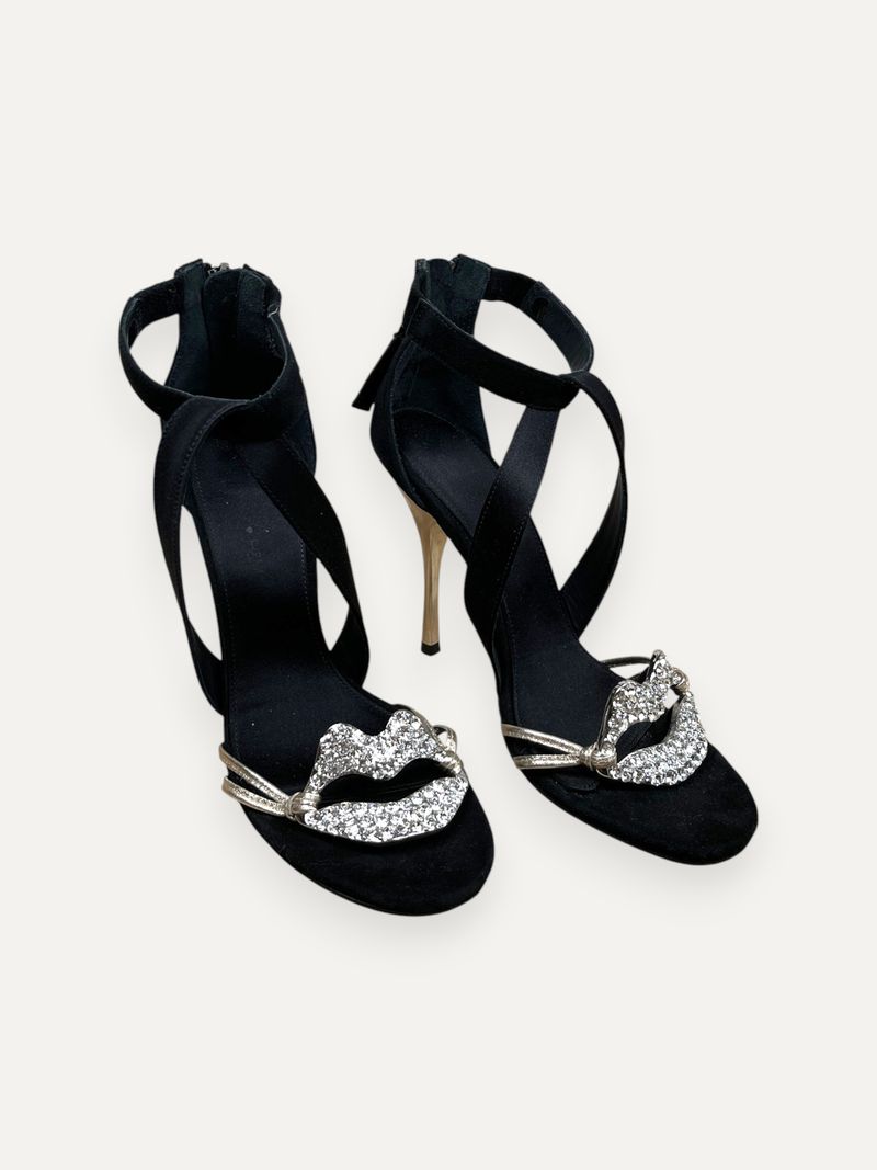 Suede Black Heels Metallic Heel