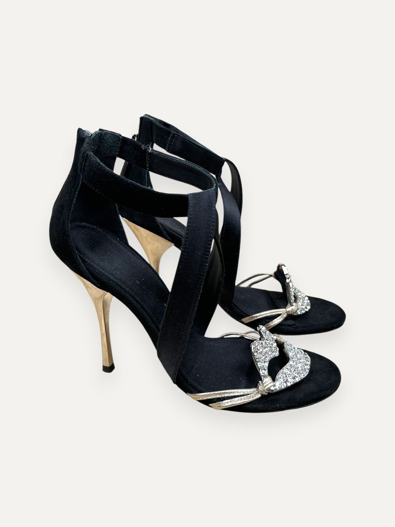 Suede Black Heels Metallic Heel