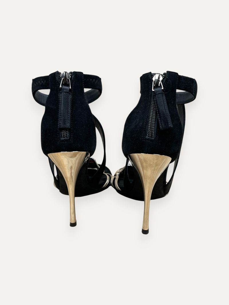 Suede Black Heels Metallic Heel