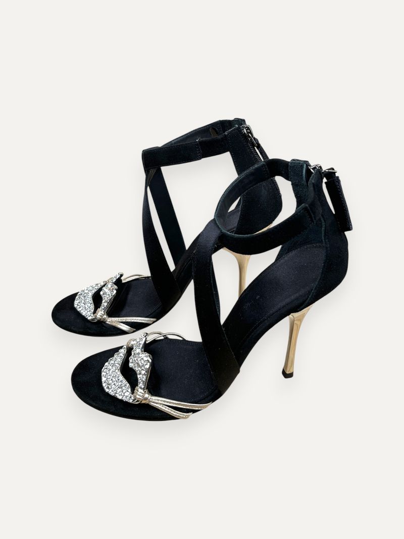 Suede Black Heels Metallic Heel