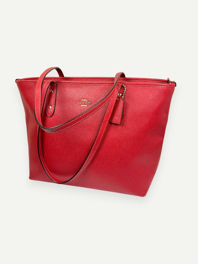 Red Leather City Tote Bag