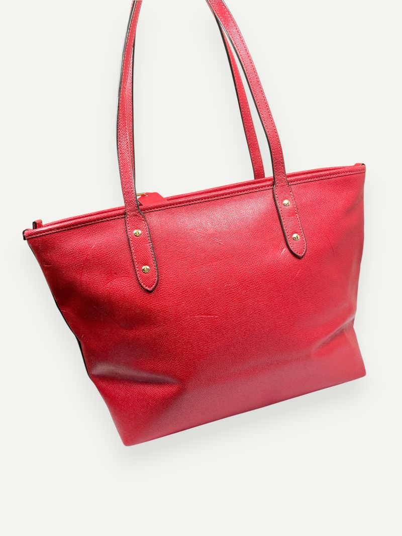 Red Leather City Tote Bag