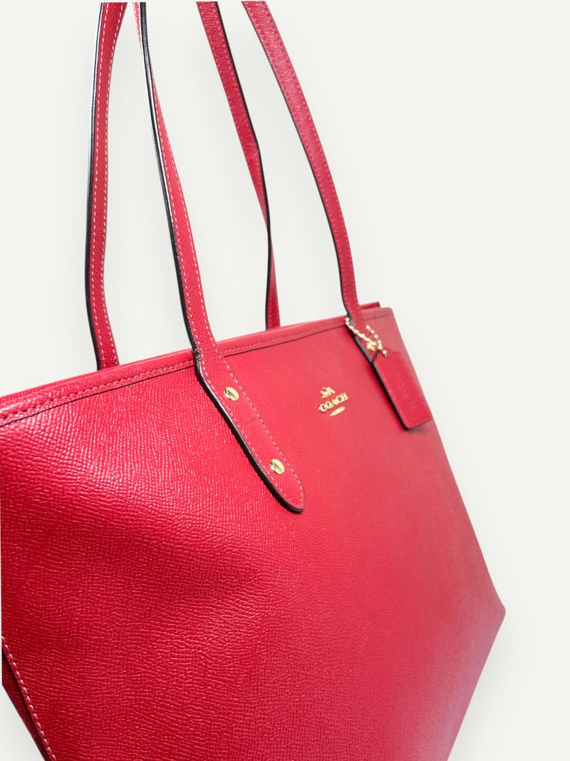 Red Leather City Tote Bag