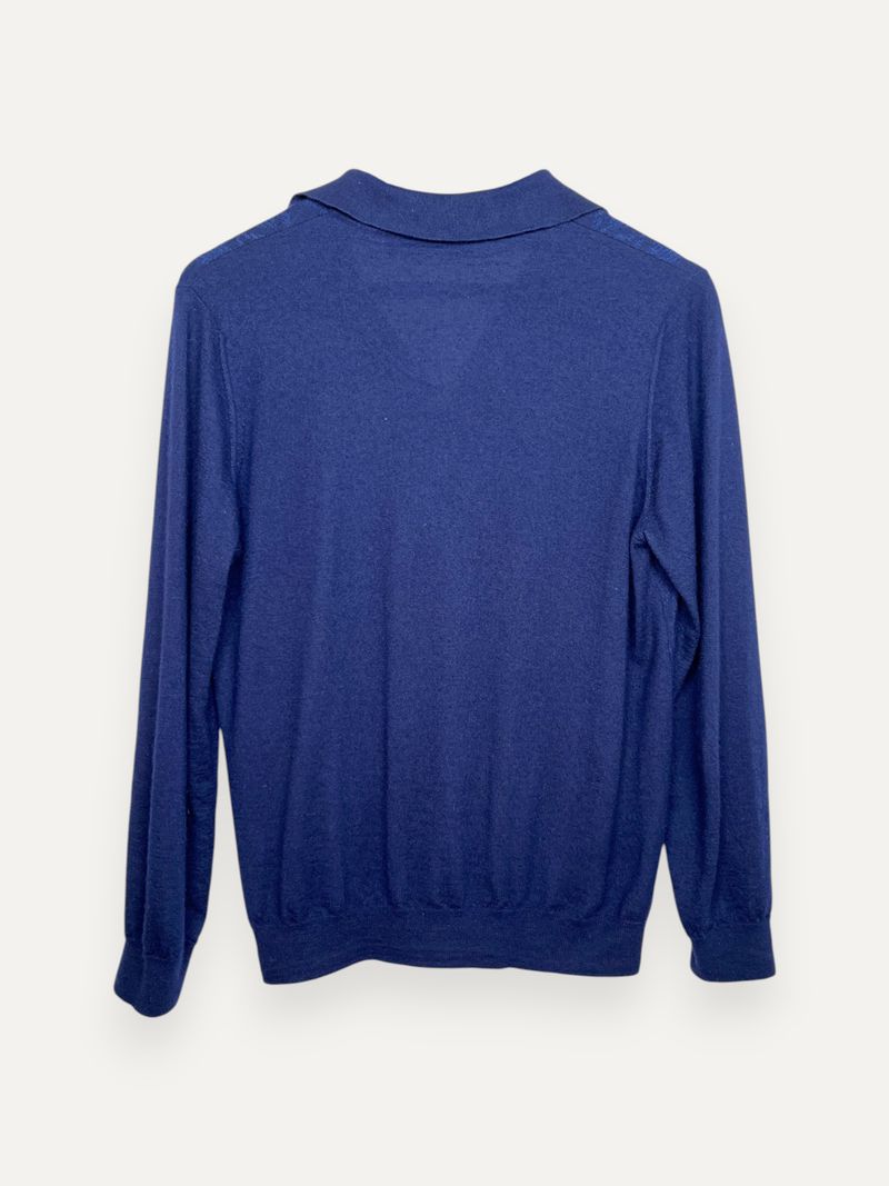 Navy Patterned Cashmere Silk Polo Knit