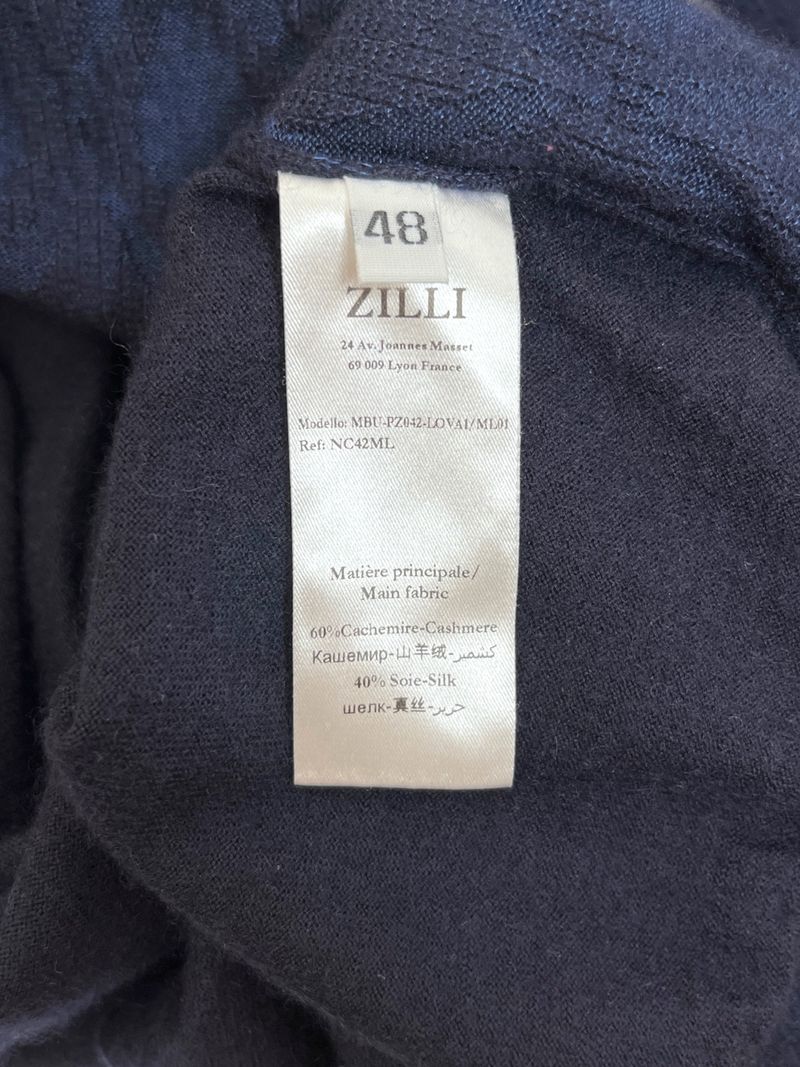 Navy Patterned Cashmere Silk Polo Knit