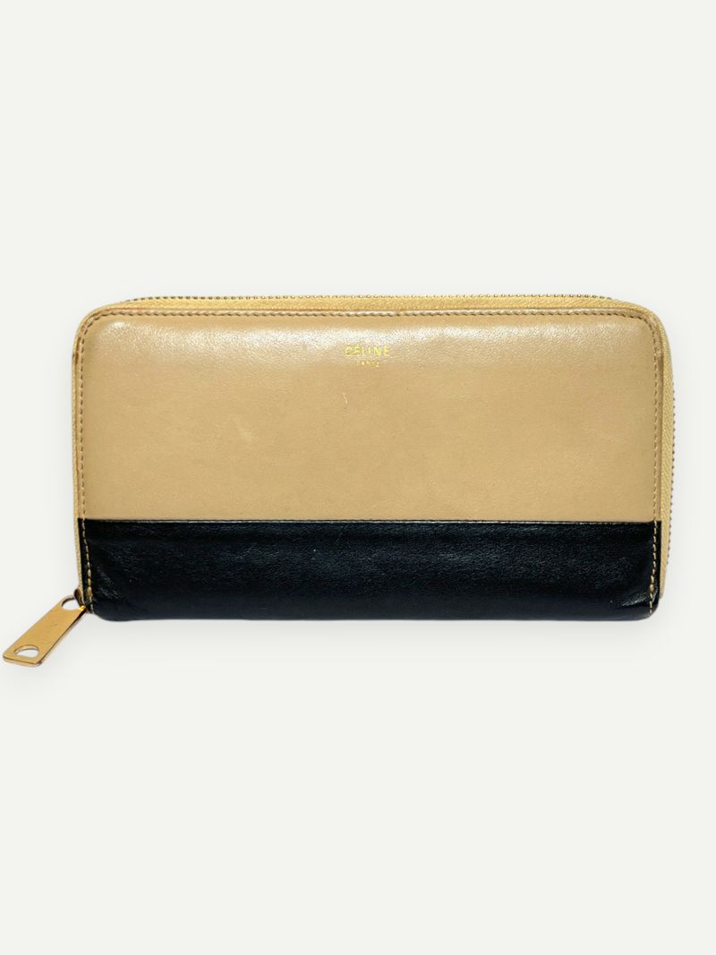Black and Beige Zip Wallet