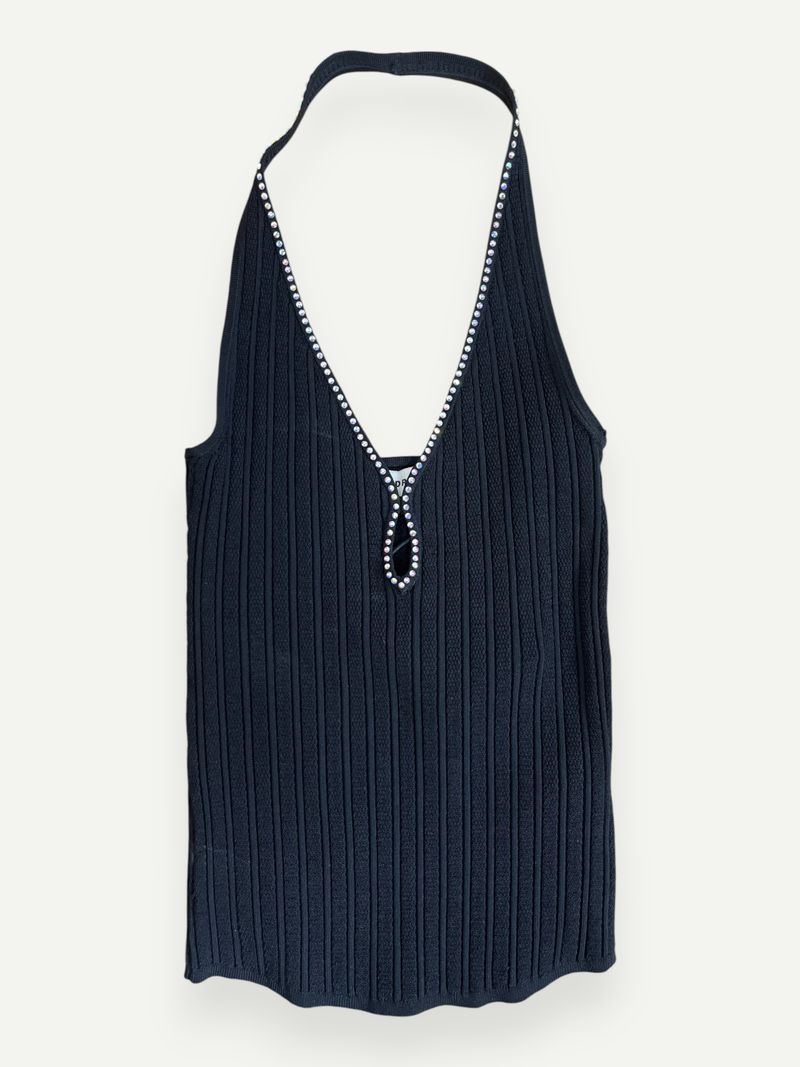 Faith Crystal-Embellished Black Halterneck Top