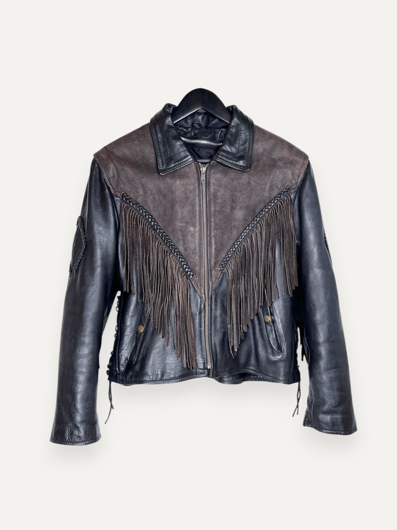 Black and Brown Fringe Leather Jacket