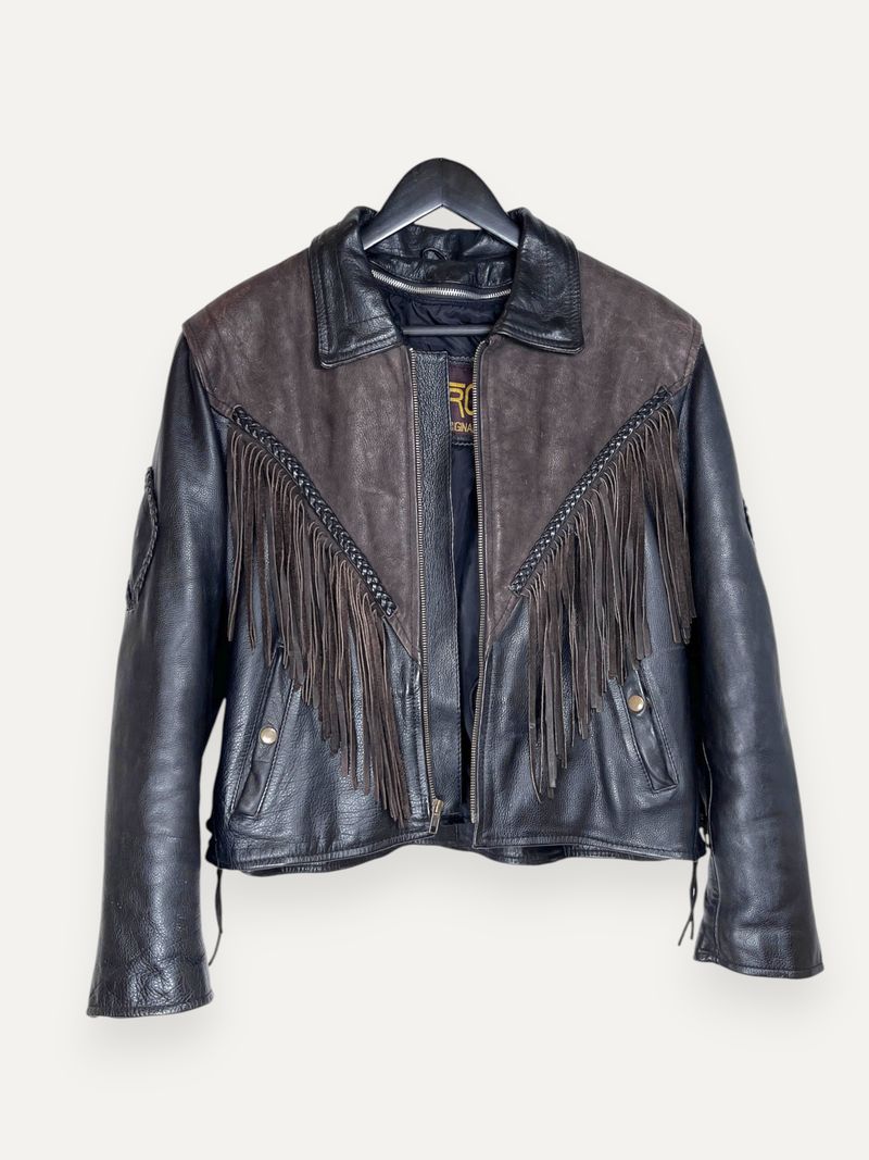 Black and Brown Fringe Leather Jacket