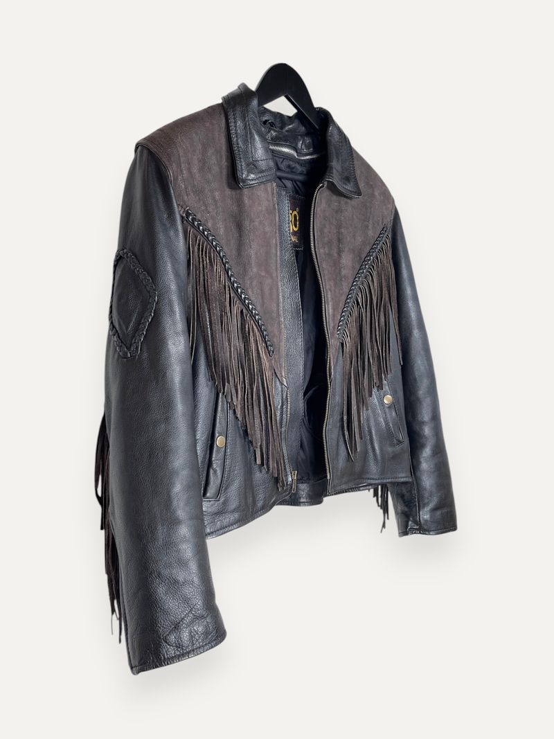 Black and Brown Fringe Leather Jacket