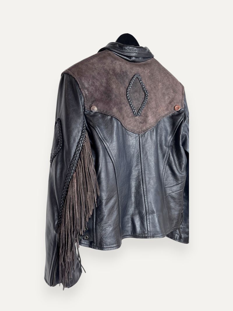 Black and Brown Fringe Leather Jacket