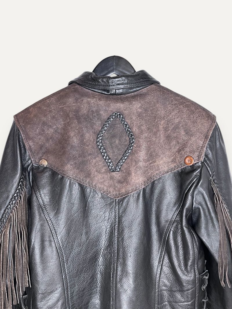 Black and Brown Fringe Leather Jacket