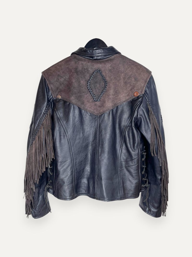 Black and Brown Fringe Leather Jacket