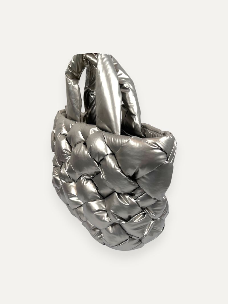 Woven Silver Tote Bag