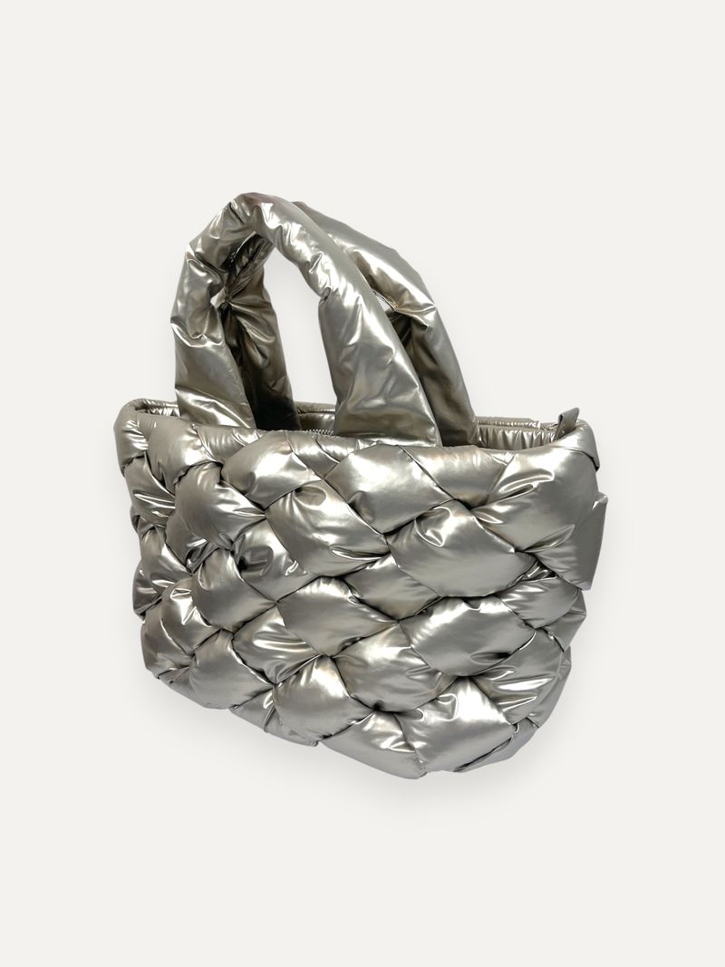 Woven Silver Tote Bag