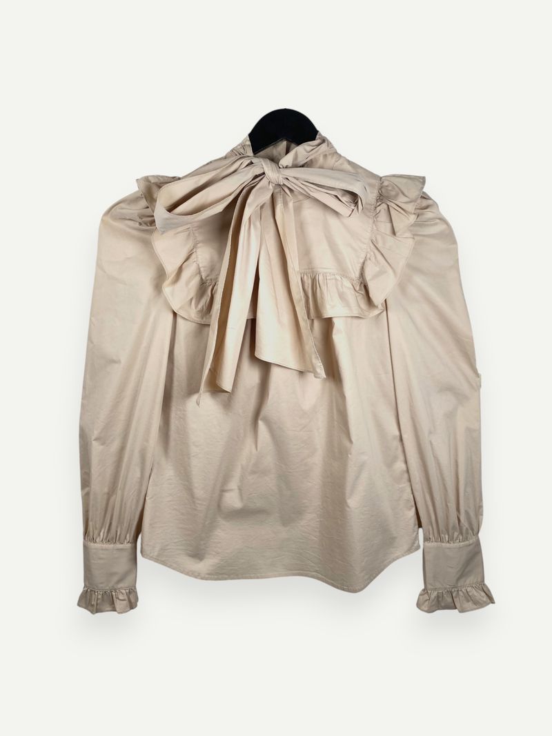 Beige Bow Collar Blouse