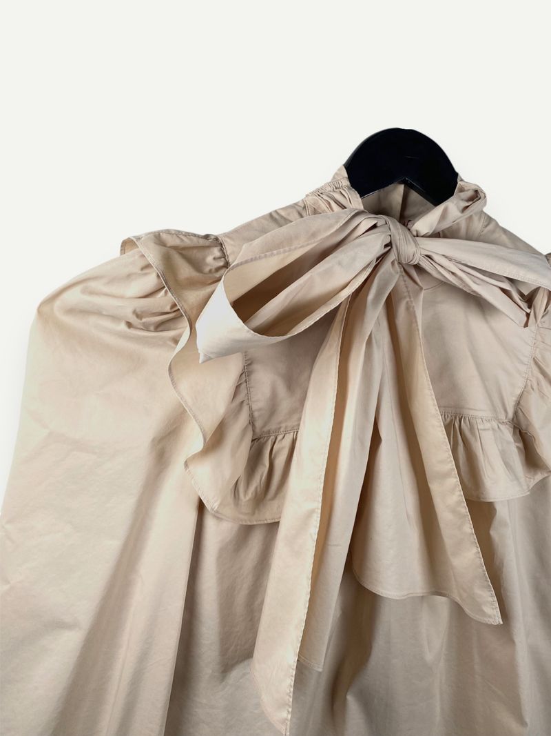 Beige Bow Collar Blouse