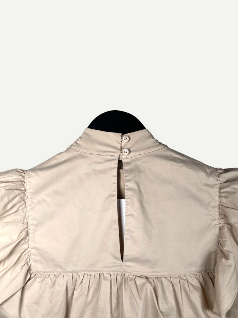 Beige Bow Collar Blouse