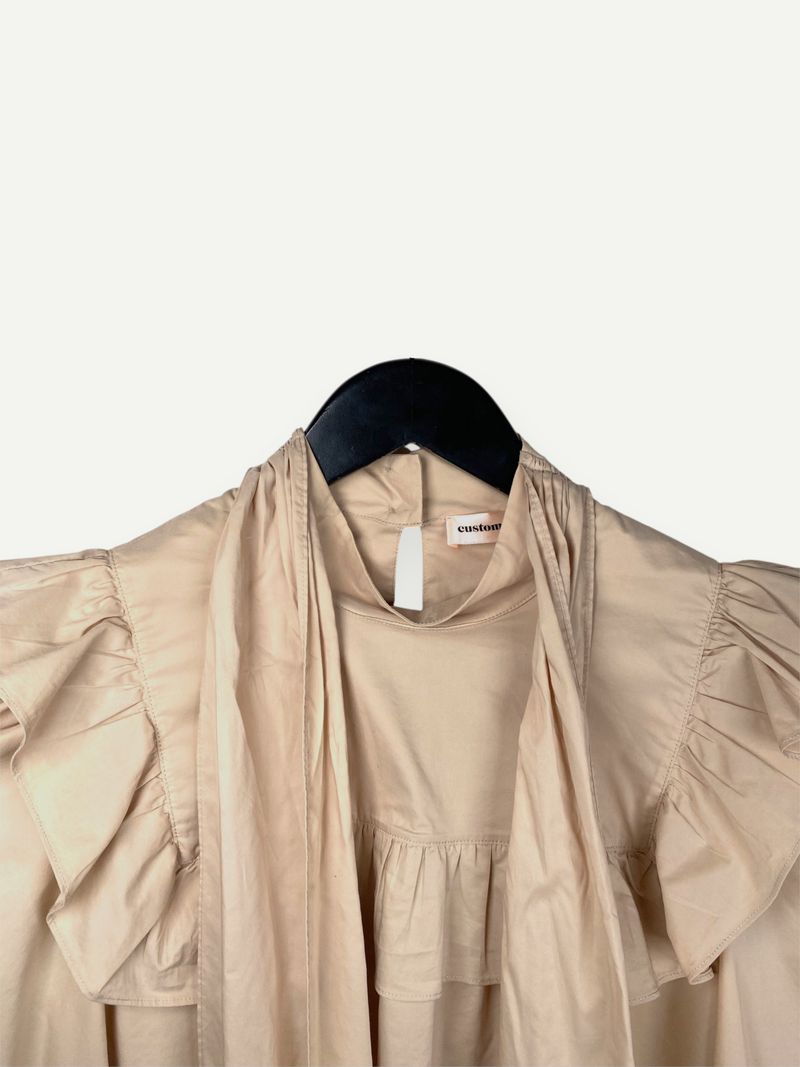 Beige Bow Collar Blouse