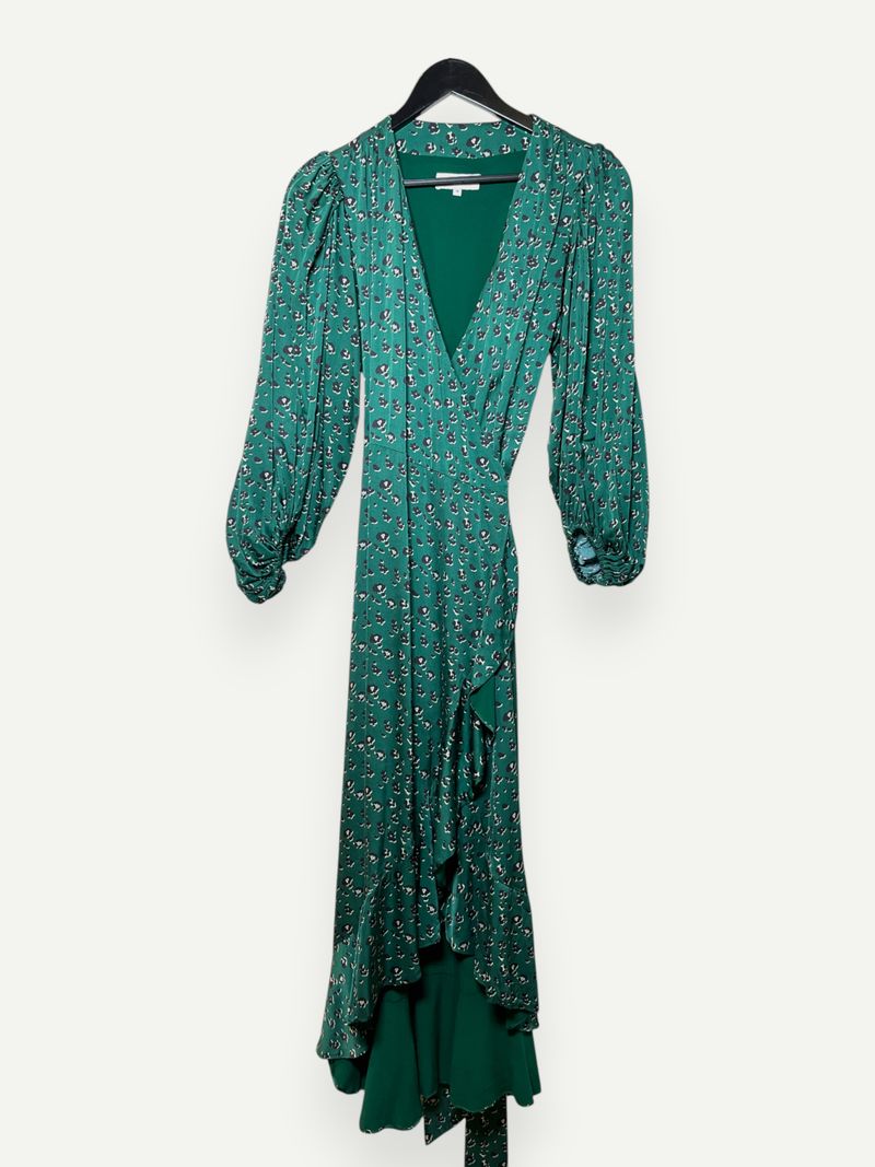 Green Leopard Print Wrap Dress