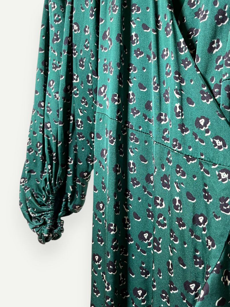Green Leopard Print Wrap Dress