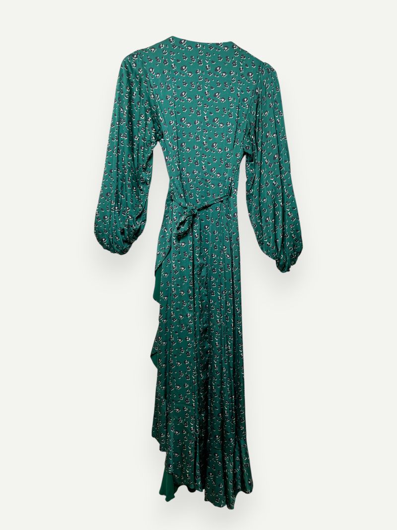 Green Leopard Print Wrap Dress