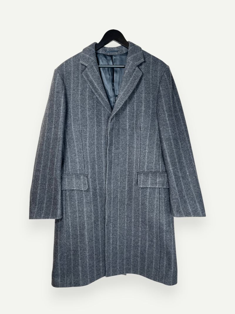 Dark Grey Striped Wool Coat