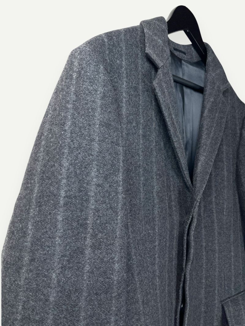 Dark Grey Striped Wool Coat