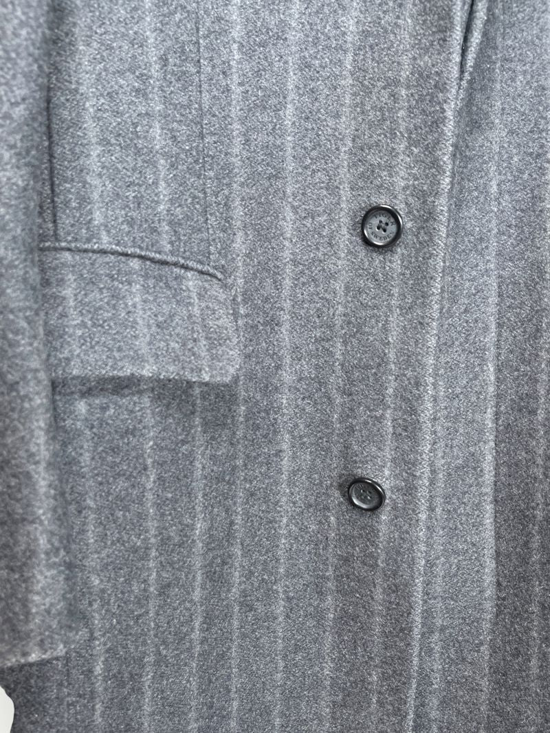 Dark Grey Striped Wool Coat
