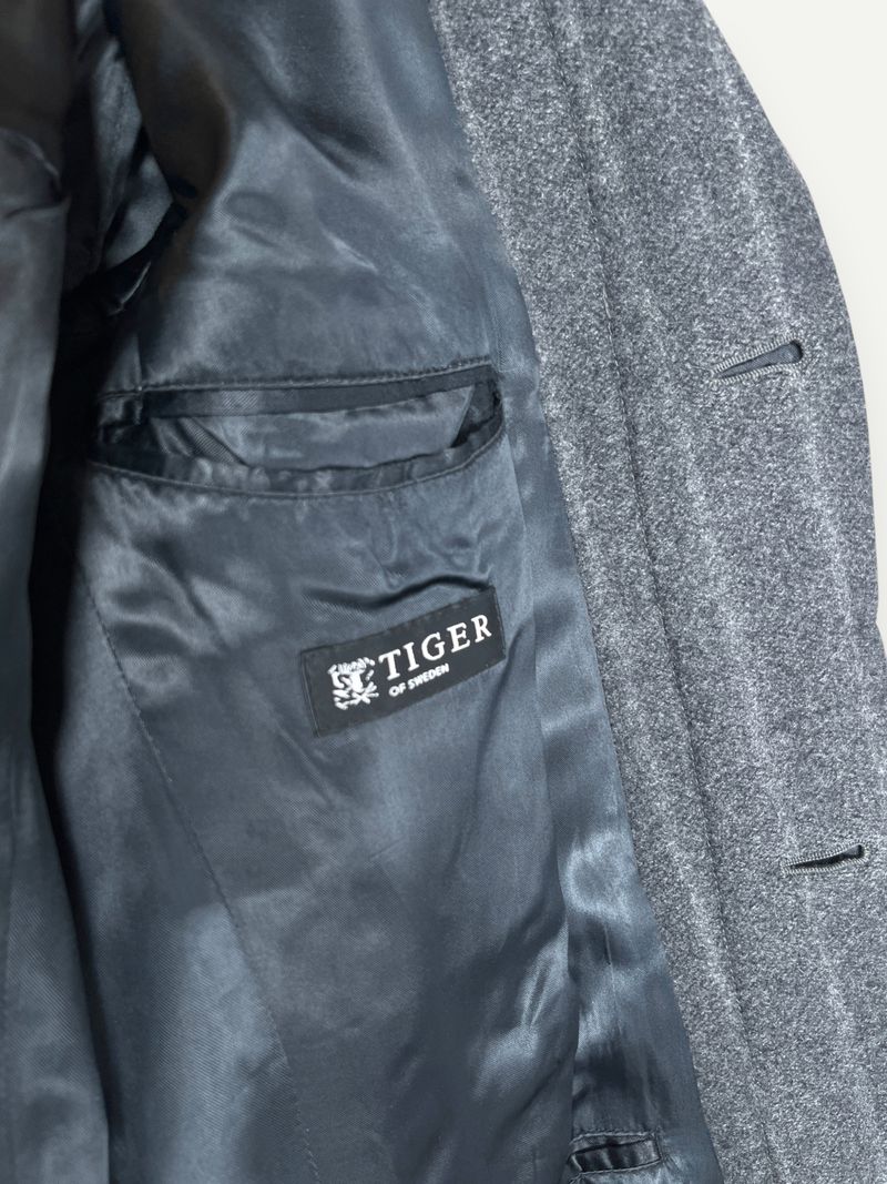 Dark Grey Striped Wool Coat