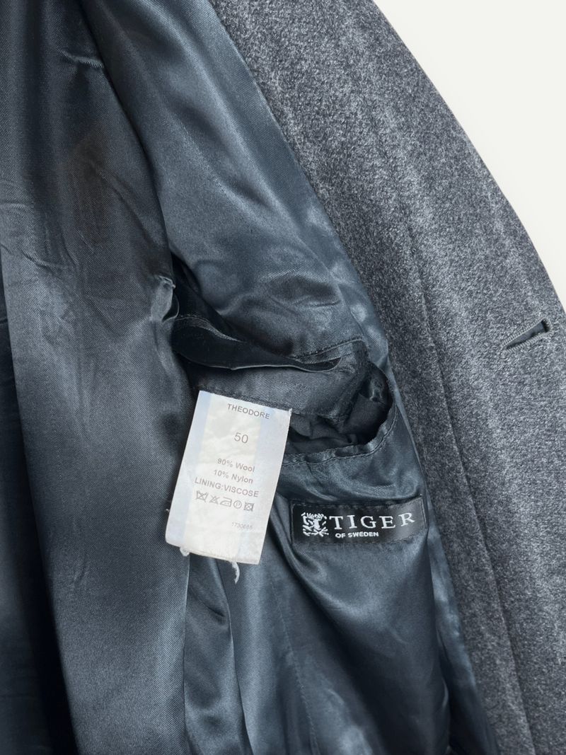 Dark Grey Striped Wool Coat