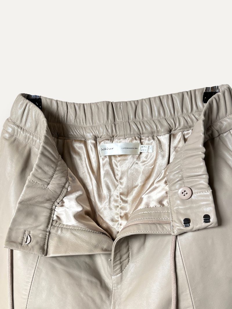 Beige Leather Shorts