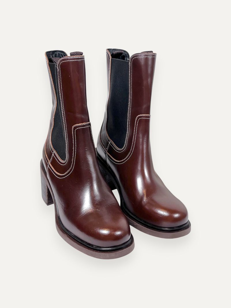 Heeled Brown Leather Chelsea Boots