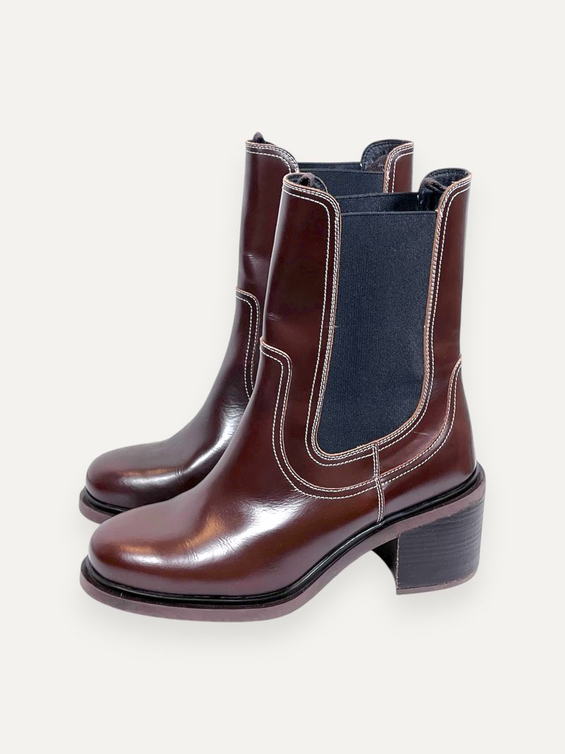 Heeled Brown Leather Chelsea Boots