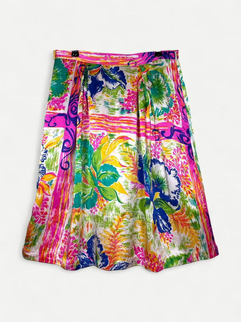 Patterned Silk Midi Skirt