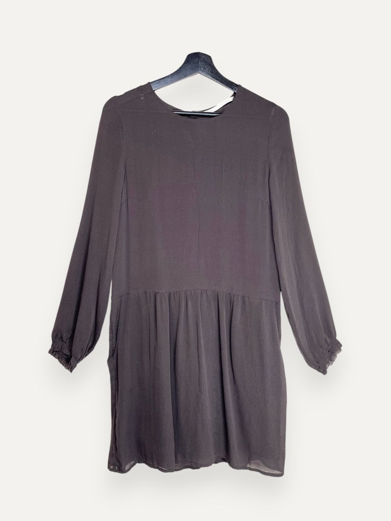 Brown Silk Long Sleeve Dress