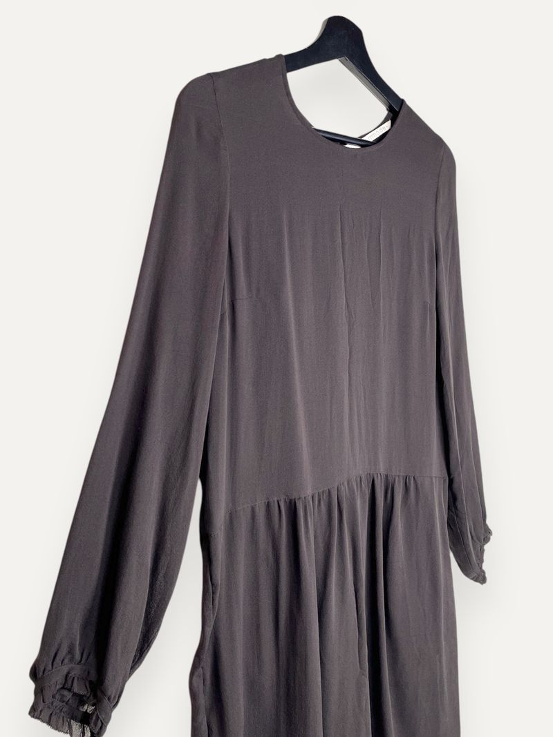 Brown Silk Long Sleeve Dress