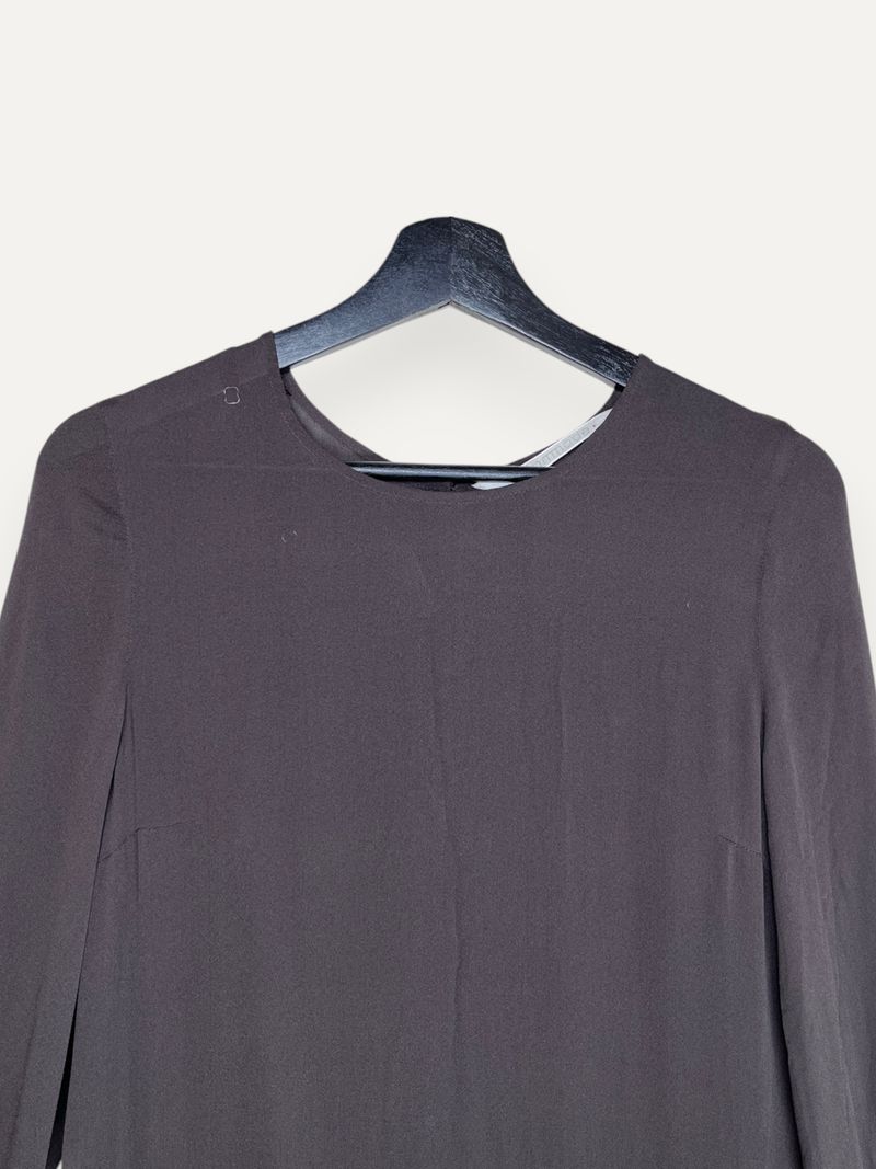 Brown Silk Long Sleeve Dress