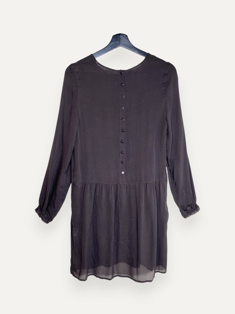 Brown Silk Long Sleeve Dress