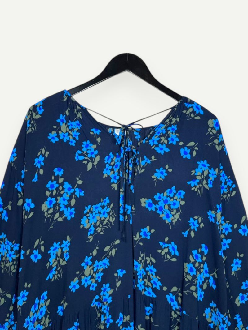 Blue Floral Knee Length Dress