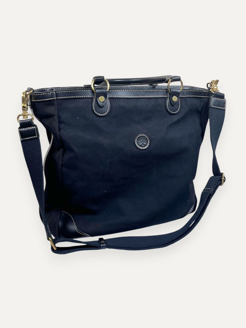 Black Canvas Leather Trim Crossbody Bag