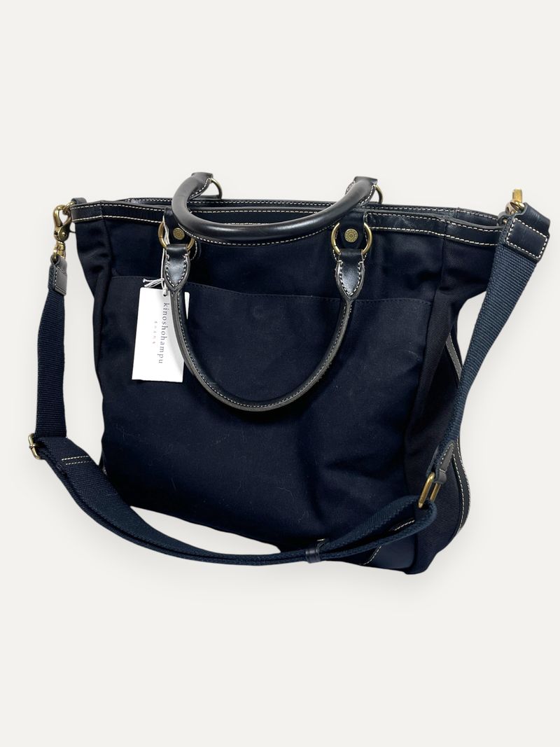 Black Canvas Leather Trim Crossbody Bag