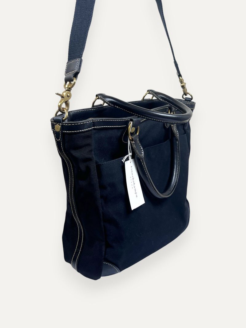 Black Canvas Leather Trim Crossbody Bag