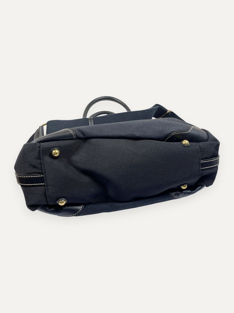 Black Canvas Leather Trim Crossbody Bag