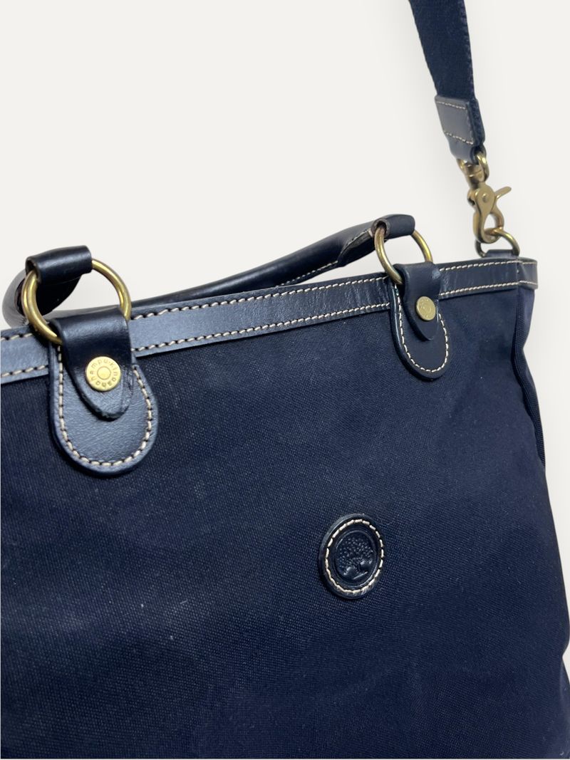 Black Canvas Leather Trim Crossbody Bag