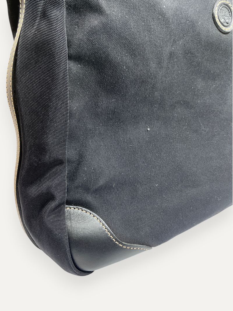 Black Canvas Leather Trim Crossbody Bag