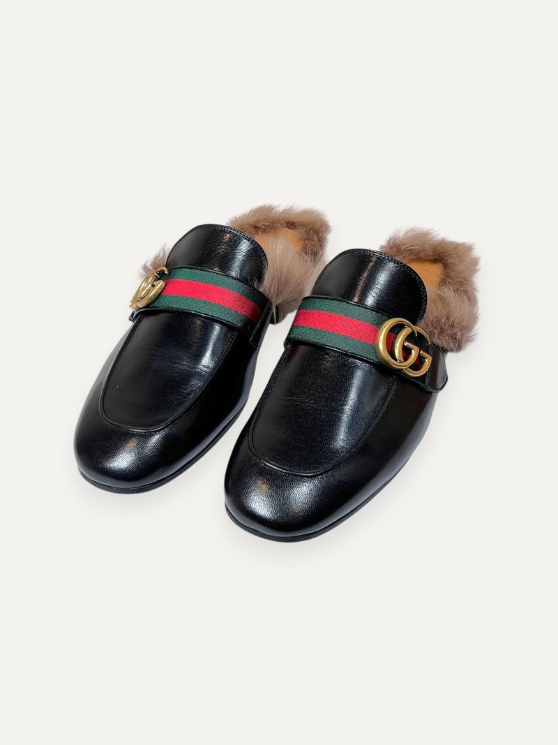 Princetown Black Fur Mules