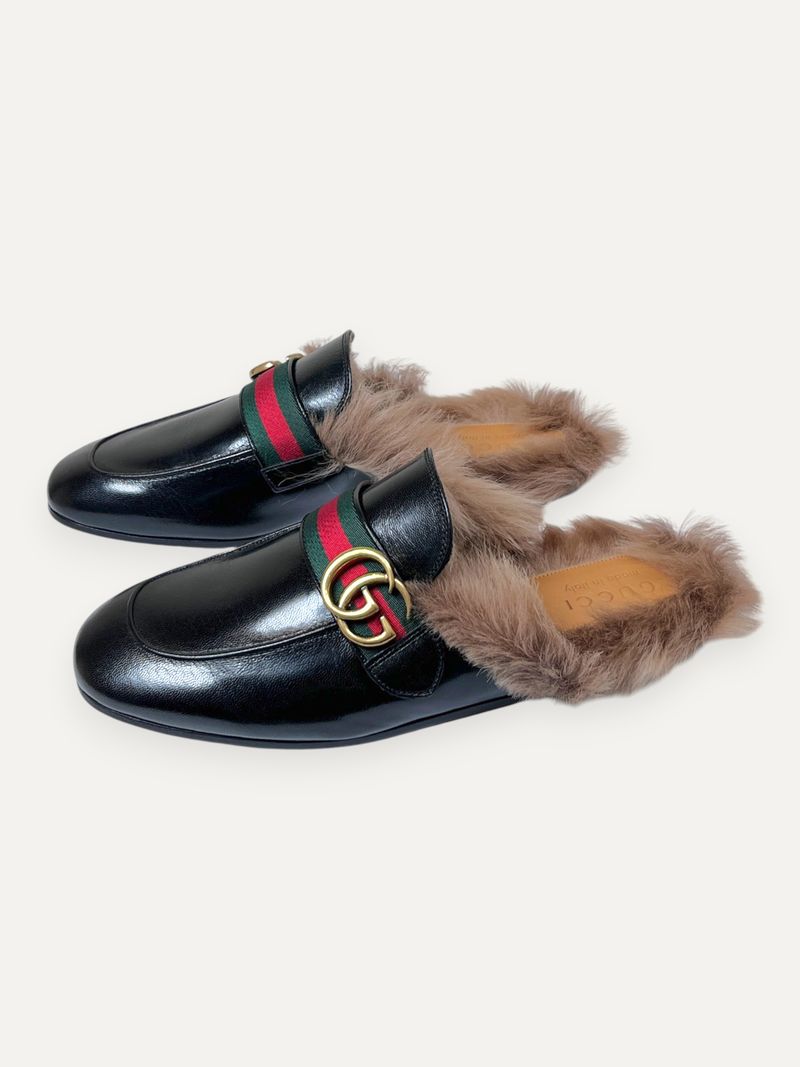 Princetown Black Fur Mules